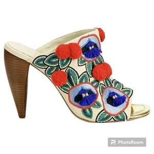 Gorgeous Tory Burch Pom Pom high heel mules